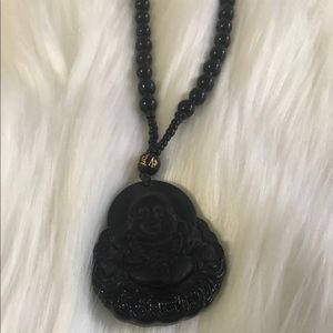 Black Obsidian Hand Carved Buddha necklace
